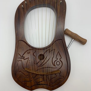 New Lyre Harp Engraved Celtic Welsh Dragon Lyra Harp Handmade Sheesham Wood Dragon Design With Free Case And Key