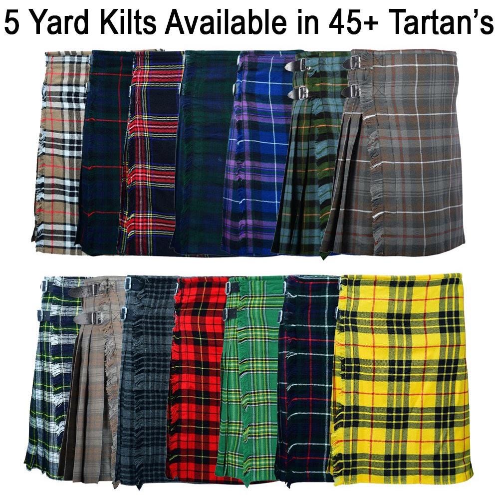 Men's Scottish 5 Yard kilt Made of Acrylic Wool Available in 45+ Tartan Colours