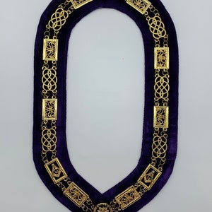 Masonic Regalia Grand Lodge Metal Chain Collar Gold On Purple Velvet Masonic Chain Collar
