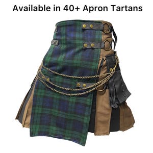 Gothic Kilt Braun und Schwarz Front Tartan Schürze Kilt Erhältlich in verschiedenen 40+ Tartan Farben