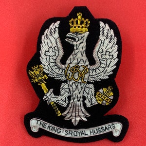 The King’s Royal Hussars Blazer Badge Hand Embroidered With Bullion and Wire