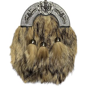Men&#39;s Scottish Full Dress Fur Sporran Thistle Cantle 3 Tassel Sporran With Chain Belt