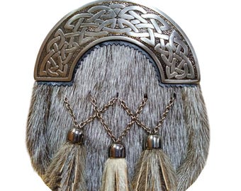 Men's Scottish Antique Plate Sporran 3 Tassels Antique Finish With Chain Belt