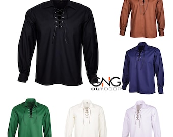 Chemise Médiévale Viking Pour Homme – Volants Et Lacets – Style Pirate/jacobite – Pour Cosplay Et Festivals