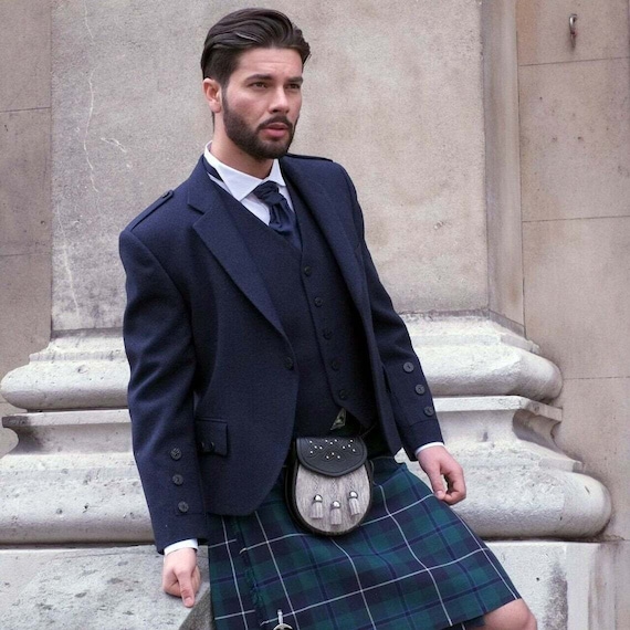 Veste kilt en laine bleu marine avec gilet pour homme Veste kilt de mariage a losanges Vestes kilt personnalisees Etsy France