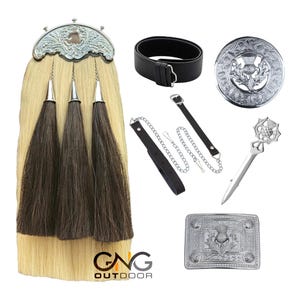 Krom Cantle Thistle Sporran Set Fem Delar Skotsk Kilt Sporran + Brosch + Spänne + Nål + Bälte + Kedja