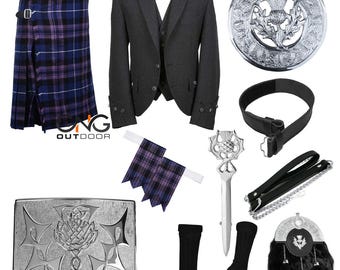 Completo da sposa con giacca scozzese Argyle, set da 9 pezzi con kilt, abito tradizionale, disponibile in oltre 50 colori tartan.