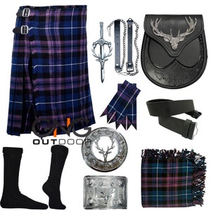 Men&#39;s Scottish Kilt Outfit Wedding Kilt Set Staghead kilt Set Available in Various 45+ Tartans