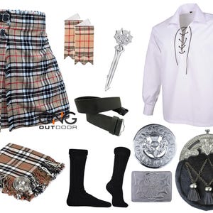Herr 10-delad Thistle Sporran Kilt Outfit Bröllopskilt Set Finns i Olika 60+ Tartanfärger