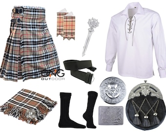 Completo da uomo in 10 pezzi con sporran e kilt Thistle, ideale per matrimoni e disponibile in oltre 60 colori tartan.