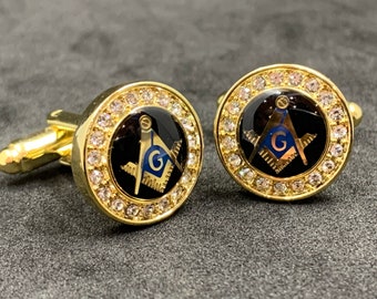Masonic Freemason Cufflinks Square Compass Gold Plated And Silver Plated Cufflinks With Imitation Stones Masonic Mens Jewellery