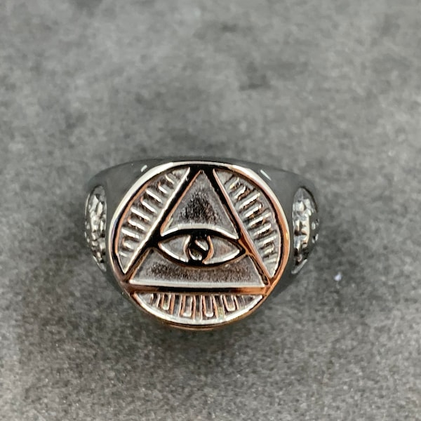 Masonic All Seeing Eye Men’s Ring Freemason Pyramid Eye Stainless Steel Ring Masonic Jewels And Rings