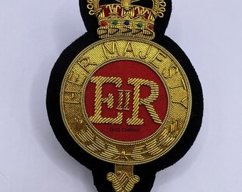 Insignia de chaqueta de Su Majestad la Reina Isabel II, parche bordado de alambre de lingotes EIIR