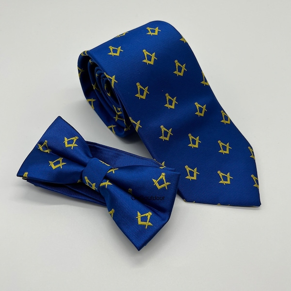 Masonic Neck Tie And Bow Tie Handmade Masonic Square And Compass Neck Tie Set Masonic Lodge Gift Bow And Tie Set