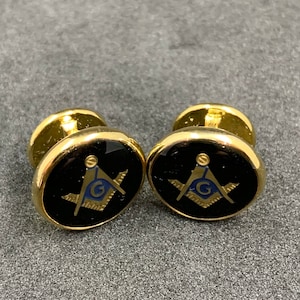Masonic Freemason Cufflinks Square Compass Black Enamel And Gold Plated Blue Enamel And Silver Plated