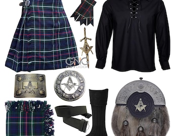 Traje de boda escocés masónico Sporran para hombre, vestido de kilt, traje tradicional de kilt, disponible en más de 50 colores de tartán.