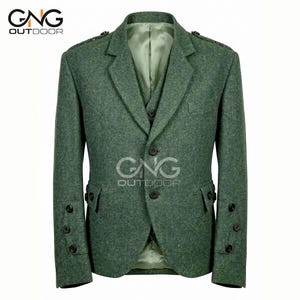 Men's Lovat Green Argyle Kilt Jacket With Waistcoat Highland Wedding Customized kilt Jacket