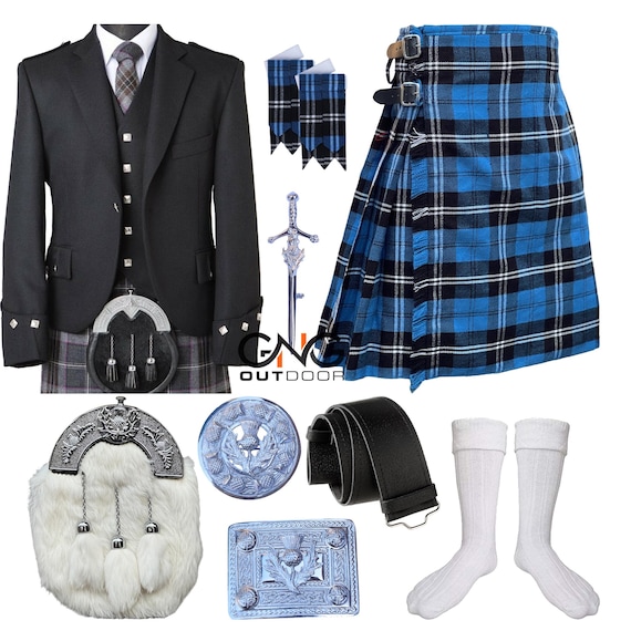 Men's Argyle Jacket 9 PCS Scottish Outfit Traditional Wedding Kilt Outfit Set