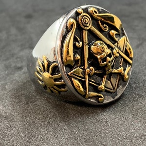 Men’s Clasic Masonic Skull Head Ring Biker Ring And Jewellery Square and Compass Stainless Steel Ring