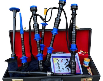 Scottish Great Highland Bagpipe Blue Ivory mounts Rosewood  Black Finish with Tutor Book