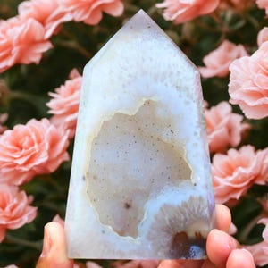 Agate Geode Tower with Druzy | Natural Crystal Tower | Druzy Agate Point | Crystal Home Decor | Meditation Stone | Sparkling Geode Gift
