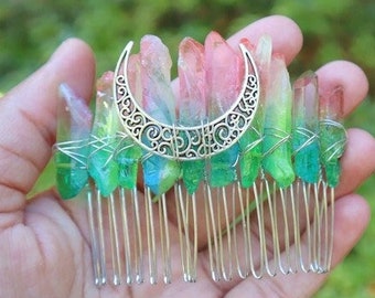 Aura Quartz Moon Hair Comb - Crystal Tiara and Hair Clip for Stunning Hair Accessories