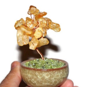Citrine Crystal Tree, Crystal Chips Tree with Vase, Gemstone Tree