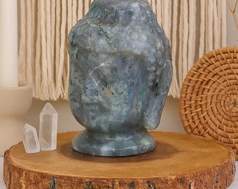 4.62LB 天然手彫り白翡翠仏像、水晶仏頭、仏頭置物、水晶装飾品、水晶