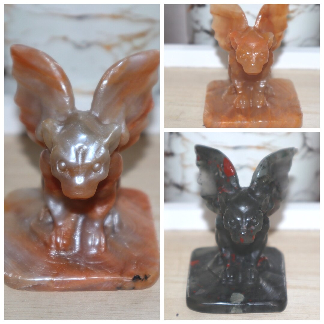 Gargoyle Carving Healing Crystal Peach Moonstone Bloodstone Crystal