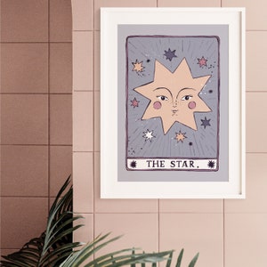 Tarot sterren kunstafdruk | A5, A4, A3-formaat | Muurkunst in tarotstijl | Loungekunst aan de muur | Galerijmuurkunst | Kunstafdruk met sterren