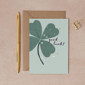 Viel Glück Karte | Vierblättriges Kleeblatt | Good Luck New Job Card | Good Luck Exams Card