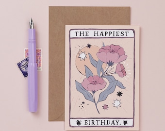 Tarot Flower Birthday Card | Birthday Card | Tarot Birthday Card | Tarot Card | Birthday Card for Her | Floral Birthday Card