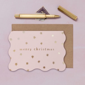 Pink Christmas Card With Bold Gold Stars | Feminine Holiday Card | Pink Luxury Christmas Card | Xmas Card For Friend