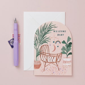 New Baby Card with Gender Neutral Design | Unisex New Baby Card | Bamboo Crib Illustrated New Baby Card
