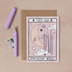 Tarot Moon and Candles Birthday Card | Birthday Card | Tarot Birthday Card | Tarot Card | Birthday Card for Her | Moon Birthday Card