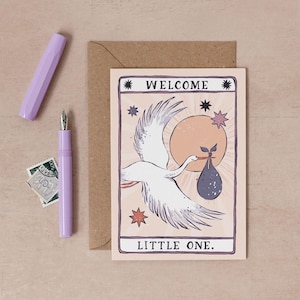New Baby Card with a Stork Illustration | Perfect as a Gender Neutral Baby Card | Gender Neutral New Born Baby Card