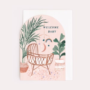 New Baby Card with Gender Neutral Design | Unisex New Baby Card | Bamboo Crib Illustrated New Baby Card