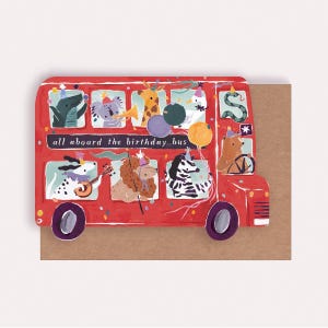 This sweet London bus birthday card is cut into a unique shape of a double decker bus. The cute kids birthday card is a lovely gift idea for childrens birthday card, nephew birthday card or adorable kids birthday card.
