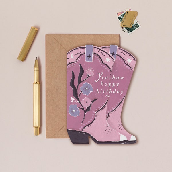 Cowboy Boots Birthday Card - Unique Shape Birthday Card for Cowgirl or Cowboy Boots Lover