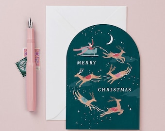 Reindeer Christmas Card | Santa Christmas Card | Merry Christmas Card | Holiday Card | Illustrated Christmas Cards | Xmas Card for Dad