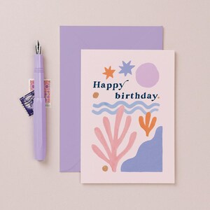 Matisse birthday card inspired by the artist Matisse this abstract birthday card features gently waving shapes and abstract colourful waves, circles. Perfect artsy birthday card.