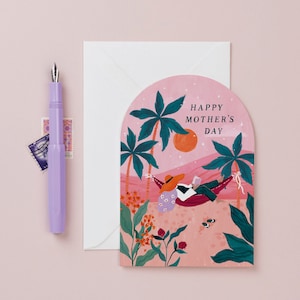 Tarjeta para mamá al atardecer / Tarjeta para el día de la madre / Tarjeta para mamá en hamaca / Tarjeta para mamá bohemia / Tarjeta para el primer día de la madre / Sister Paper Co.