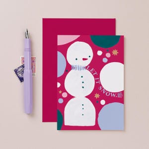 Let it Snow Snowman Christmas Card | Colourful Christmas Card | Fun Christmas Card | Quirky Holiday Card | Colourful | Kids Christmas Card
