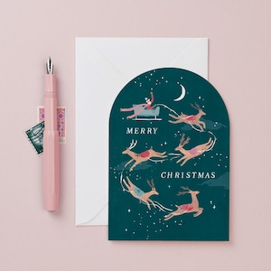 Reindeer Christmas Card | Santa Christmas Card | Merry Christmas Card | Holiday Card | Illustrated Christmas Cards | Xmas Card for Dad