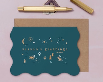 Christmas Card | Season's Greetings Christmas Card With Sweet Gold Reindeer Details | Holiday Card | Luxury Christmas Card | Xmas Card