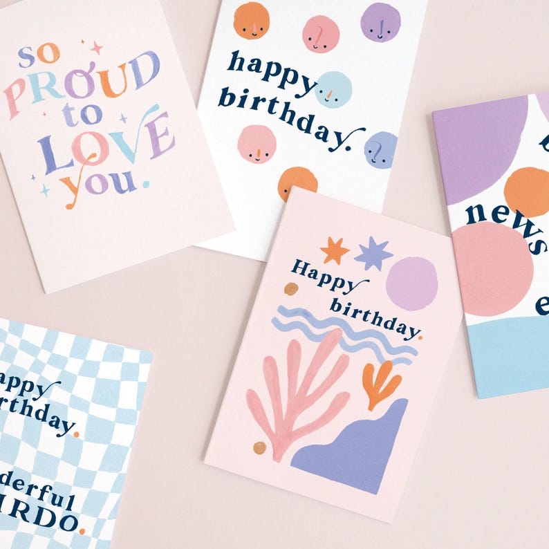 Matisse birthday card inspired by the artist Matisse this abstract birthday card features gently waving shapes and abstract colourful waves, circles. Perfect artsy birthday card.