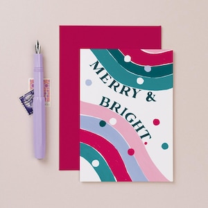 Merry & Bright Christmas Card | Colourful Christmas Card | Fun Christmas Card | Quirky Holiday Card | Colourful Christmas | Rainbow