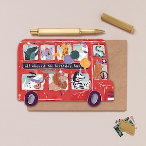 Bus Kids Birthday Card | Double Decker Bus Shape Birthday Card | Cute Birthday Card for Kids | Childrens Birthday Card