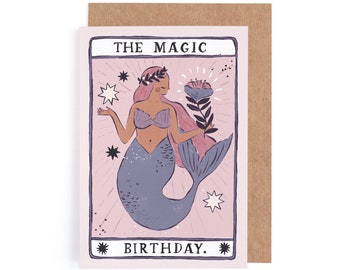 Mermaid Birthday Card in tarot card style