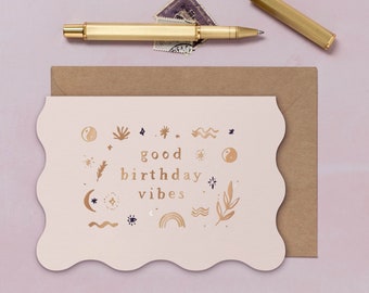 Good Vibes Birthday Card | Birthday Card | Luxury Birthday Card | Minimalist Card | Gold Foil Card | Typographic Birthday Card